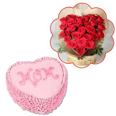 "Heart shape Strawberry cake -1kg, Heart shape flower arrangement - Click here to View more details about this Product